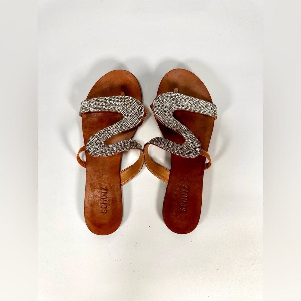 SCHUTZ  Women’s Embellished Fabia Flat Leather sandals - Picture 5 of 7